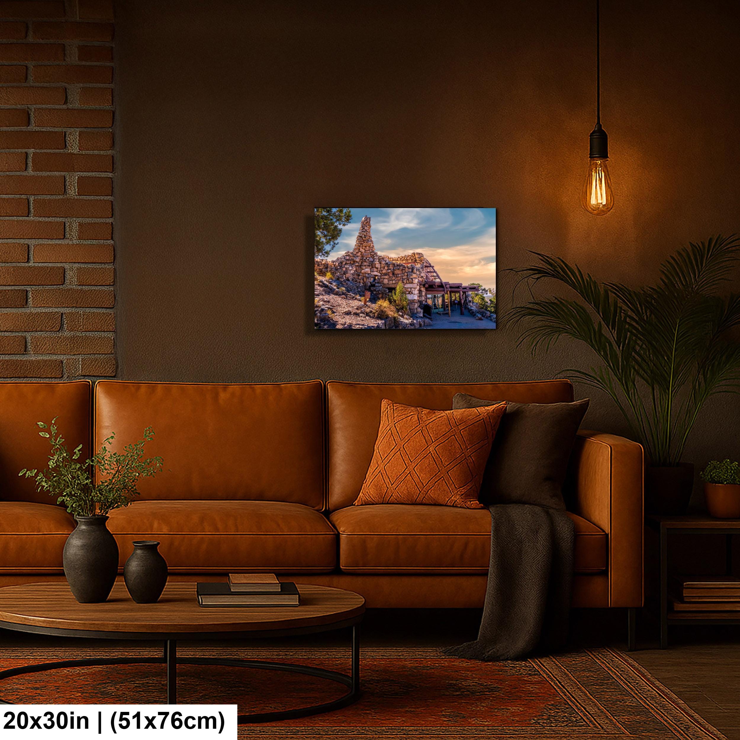 Desert View Watchtower Stone Building at Sunset - Grand Canyon National Park Arizona Photography Print