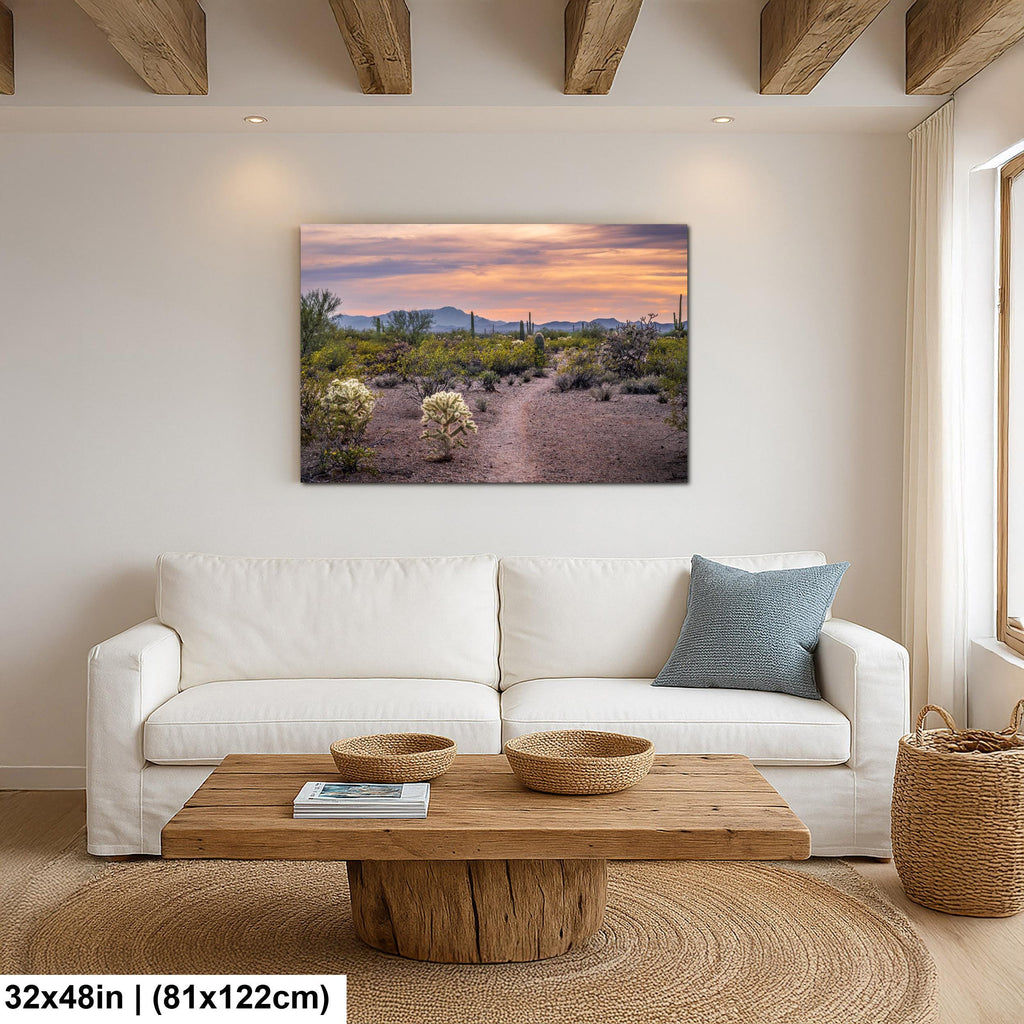 Spring Wildflowers and Saguaros at Sunset, Tucson Arizona Sonoran Desert Photography Print