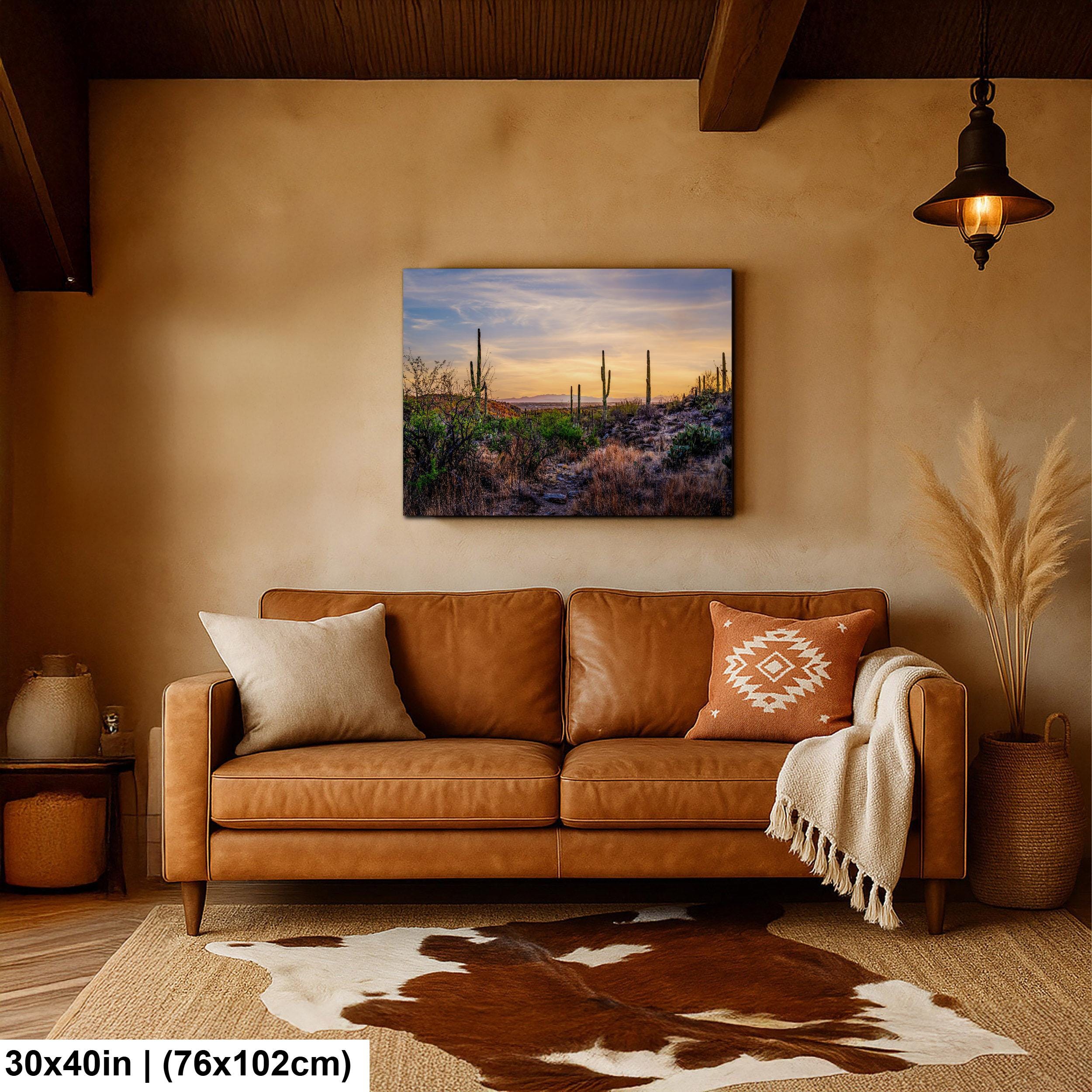 Sonoran Desert Valley Sunset with Saguaros - Saguaro National Park East Tucson Photography Print