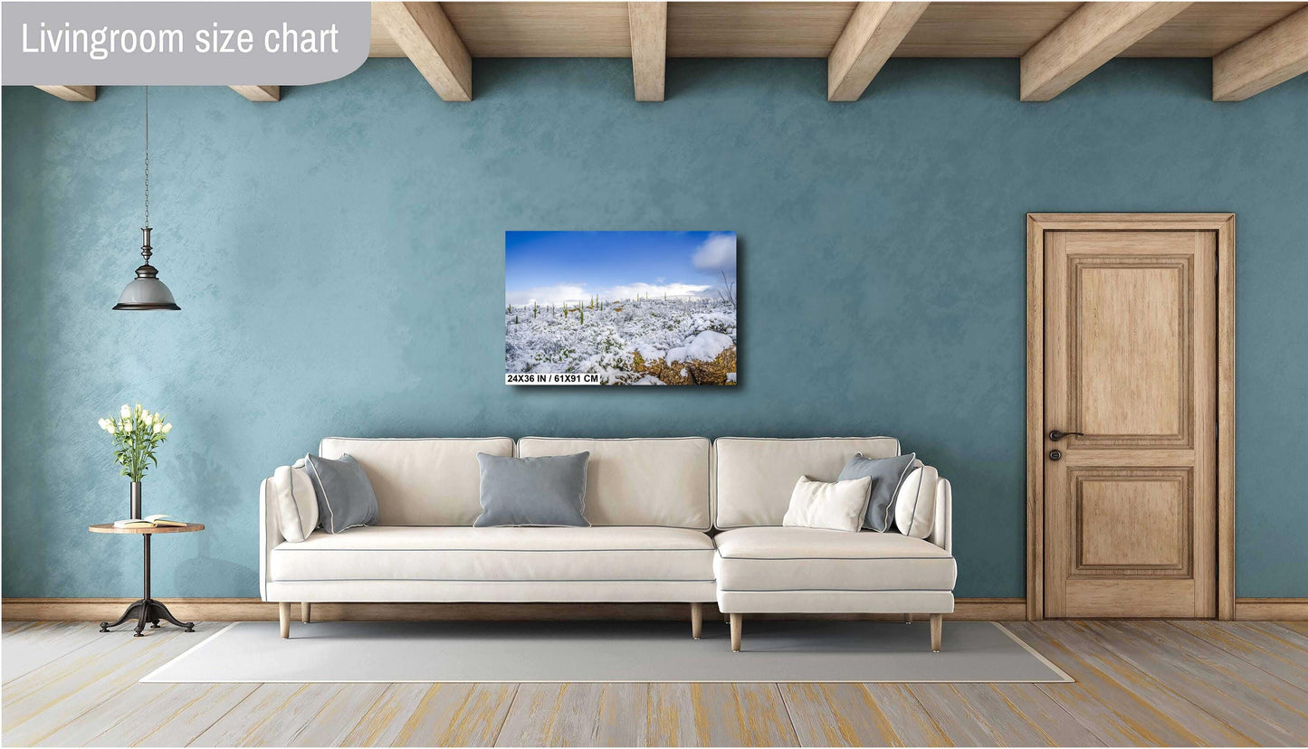 Saguaro Snow Print – Winter Desert Photography | Southwestern Cactus Wall Art