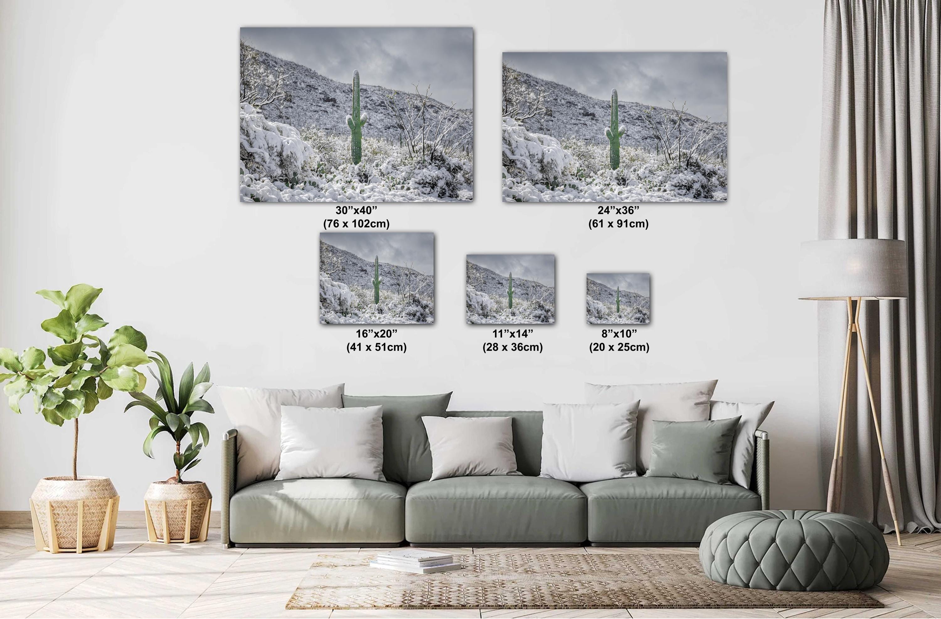 Saguaro Cactus in Snow Print: Tucson Arizona Winter Wall Art
