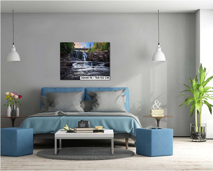 Gooseberry Falls Bridge Watercolor Style: Minnesota State Park Photography Wall Art