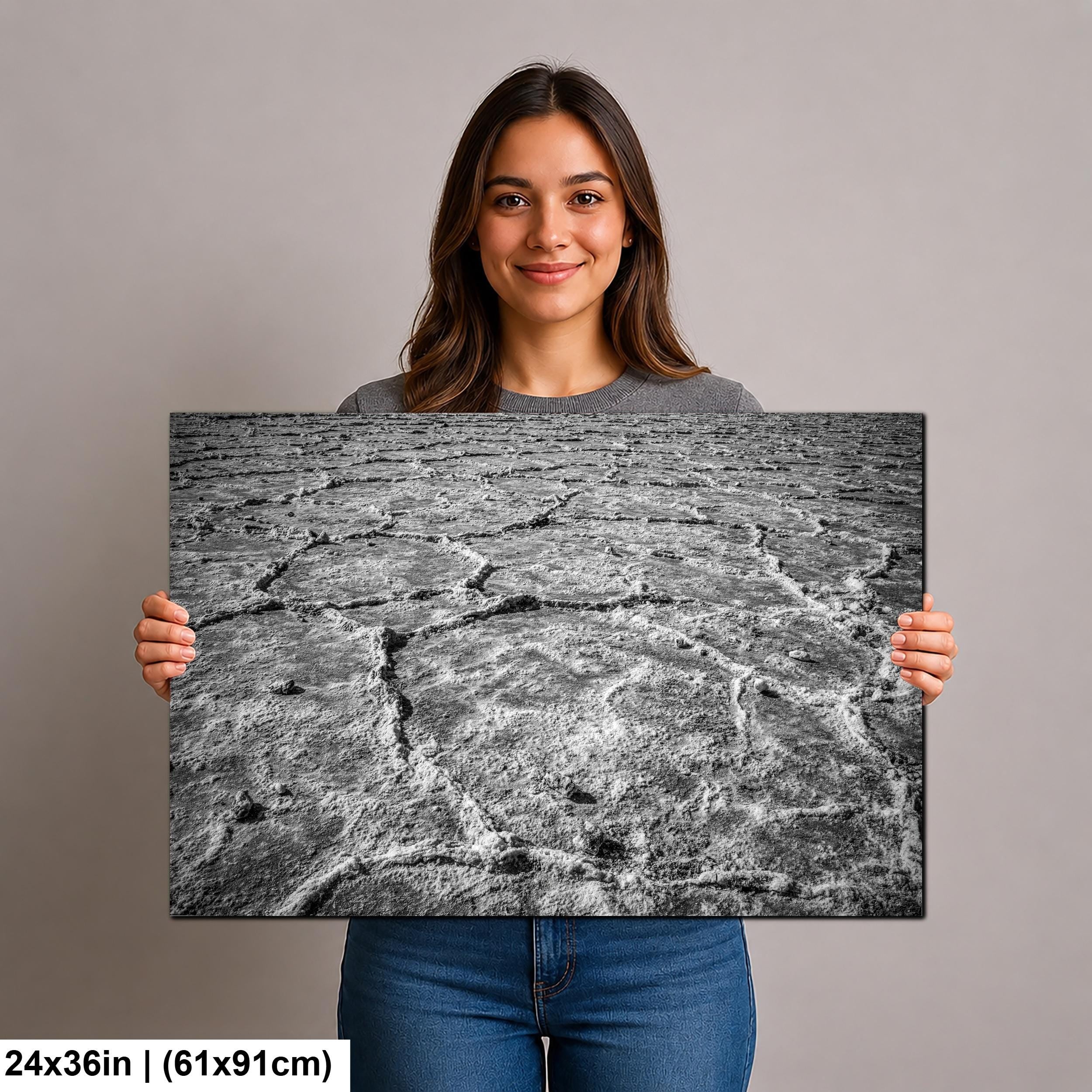 Black and White Salt Flats Photography Print, Badwater Basin Death Valley, Desert Landscape Wall Art, Minimalist Nature Decor