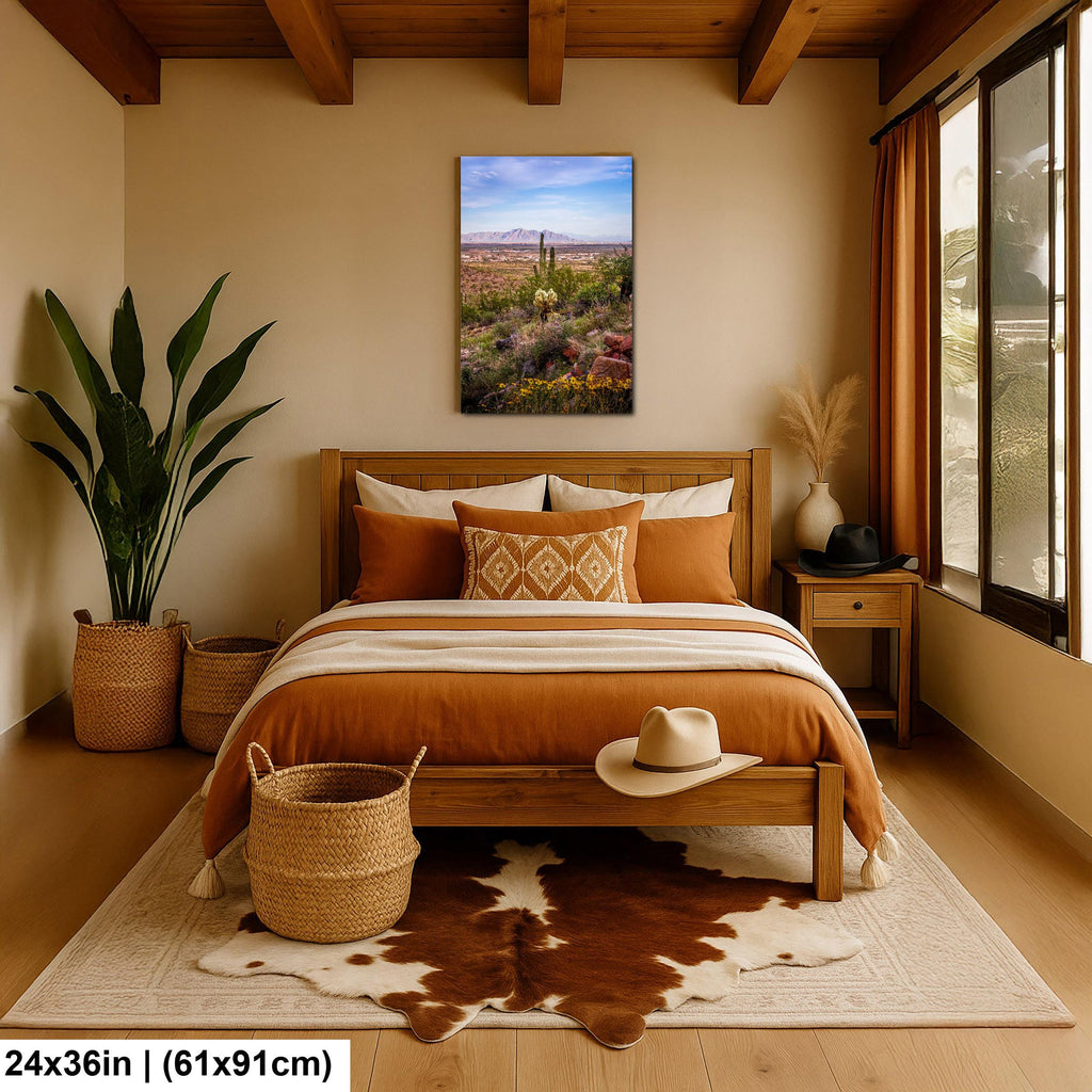 Mountain View Hike with Saguaros and Wildflowers, Casa Grande Arizona Desert Wall Art