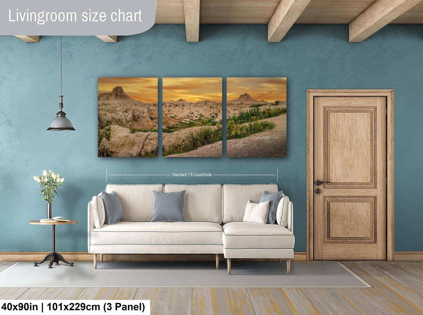 Badlands National Park Sunset, Photography Print, Dramatic Cliffs with Yellow Flowers, South Dakota Landscape Décor