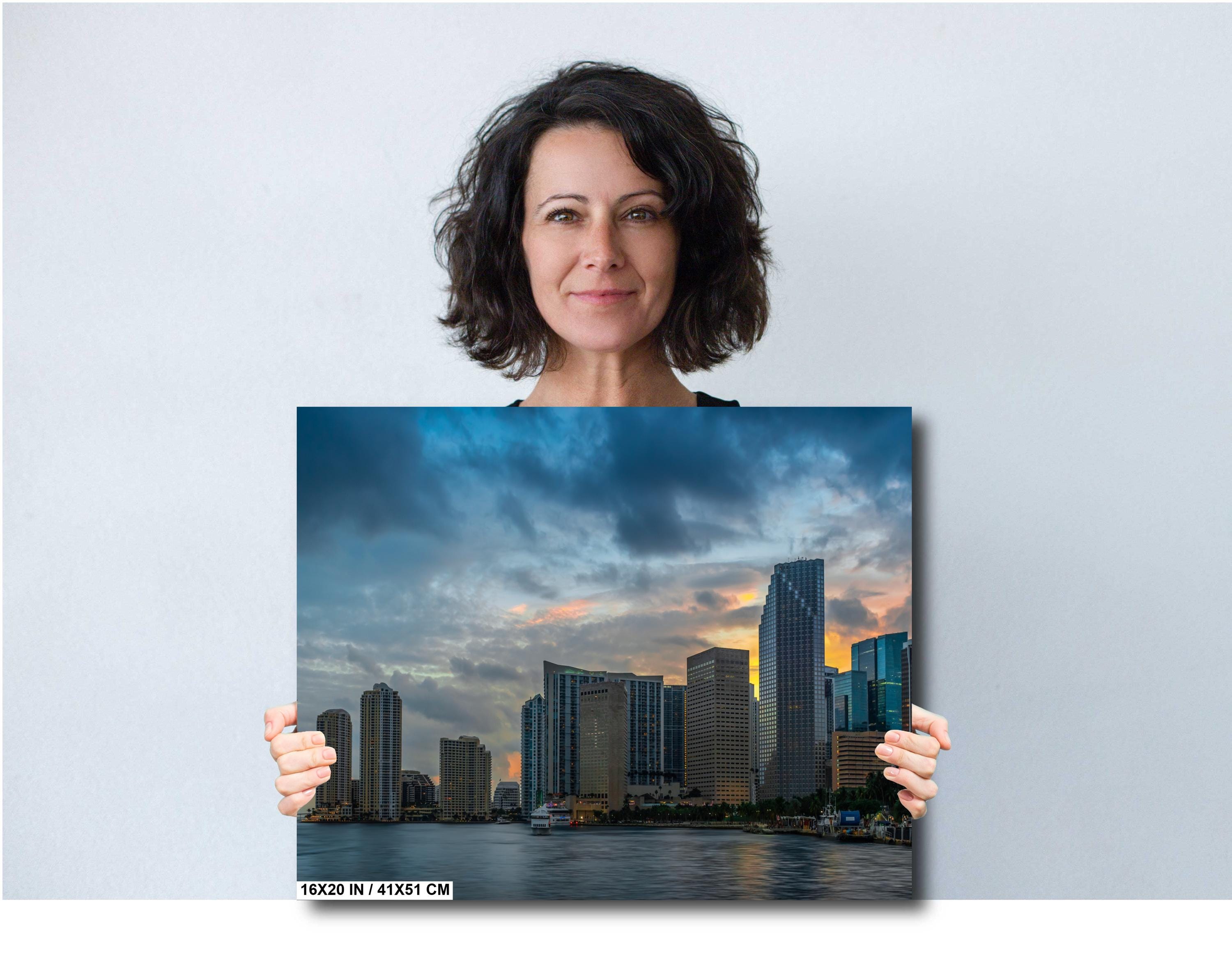 Miami Beach Condos Sunset Glow: Florida Cityscape Print Wall Art Skyscraper Seaside Architecture Photography Aluminum/Acrylic/Metal/Canvas