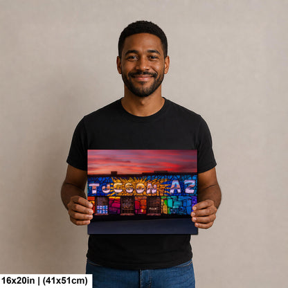 Tucson Mural - Colorful Sunset Street Art with Mosaic Pattern, Arizona Photography Print