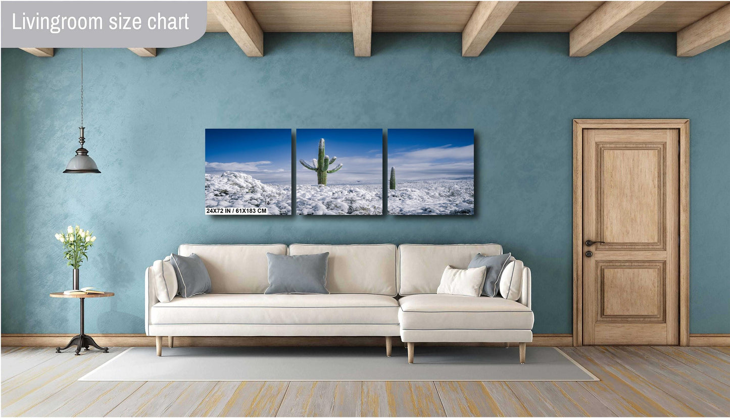 Saguaro Cactus Wall Art – Snowy Desert Scene | Southwest Art Print Decor