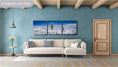 Saguaro Cactus Wall Art – Snowy Desert Scene | Southwest Art Print Decor