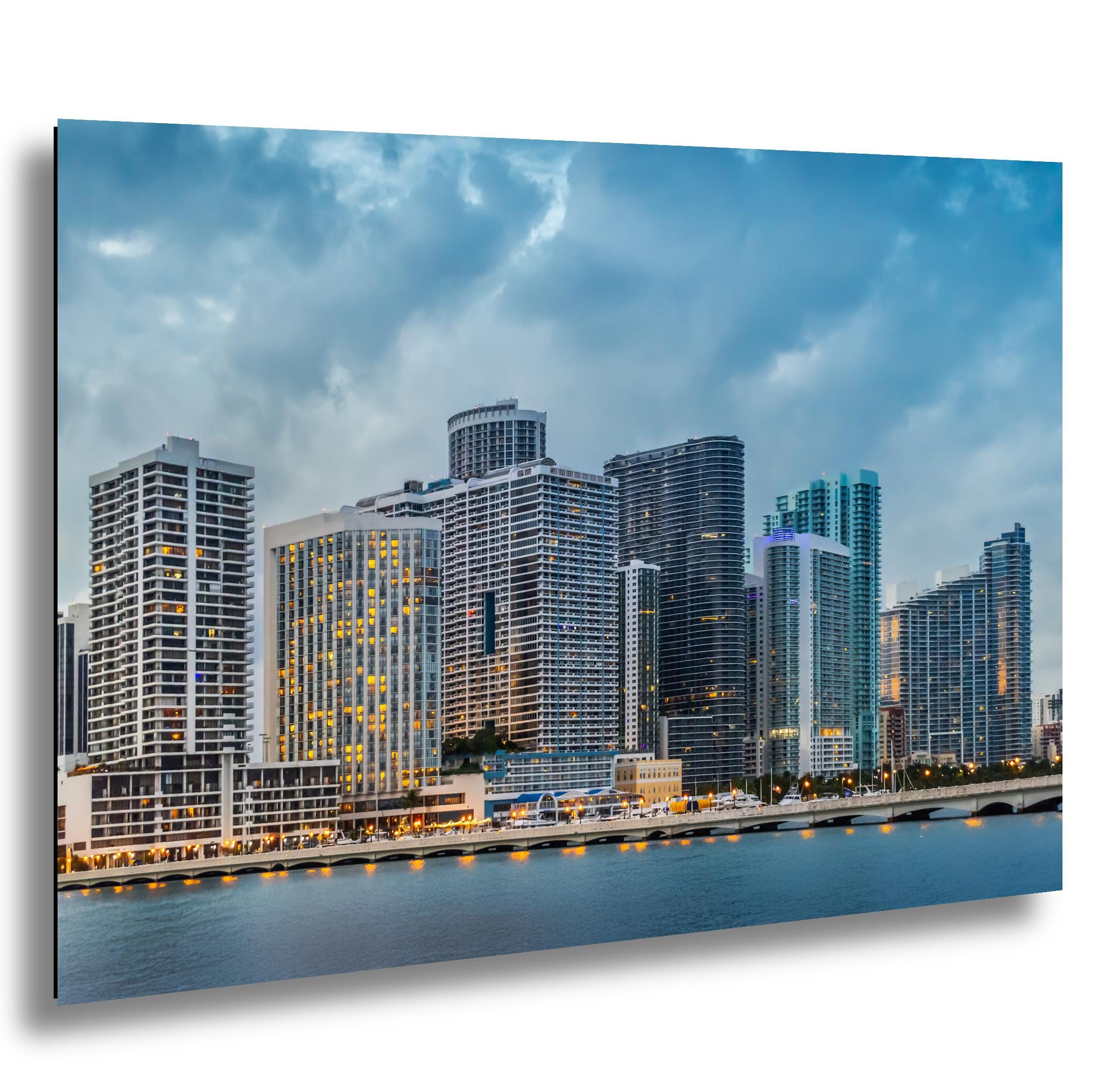 Miami Skyline Print - Biscayne Bay Art | Blue Hour Wall Art, Urban Coastal Canvas