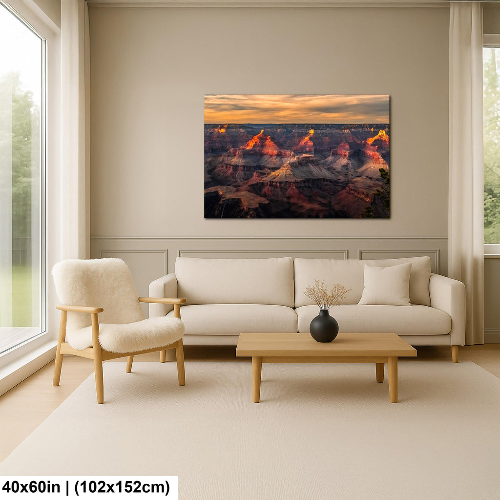 Grand Canyon Glowing Buttes, Arizona Sunset Canyon Wall Art, Dramatic Desert Landscape Photography Print