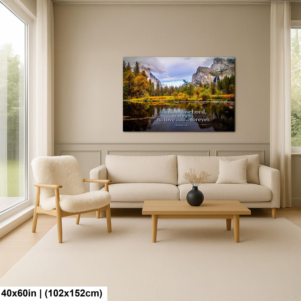 Christian Wall Art – Yosemite Photography Print | Psalm 136 Scripture Decor
