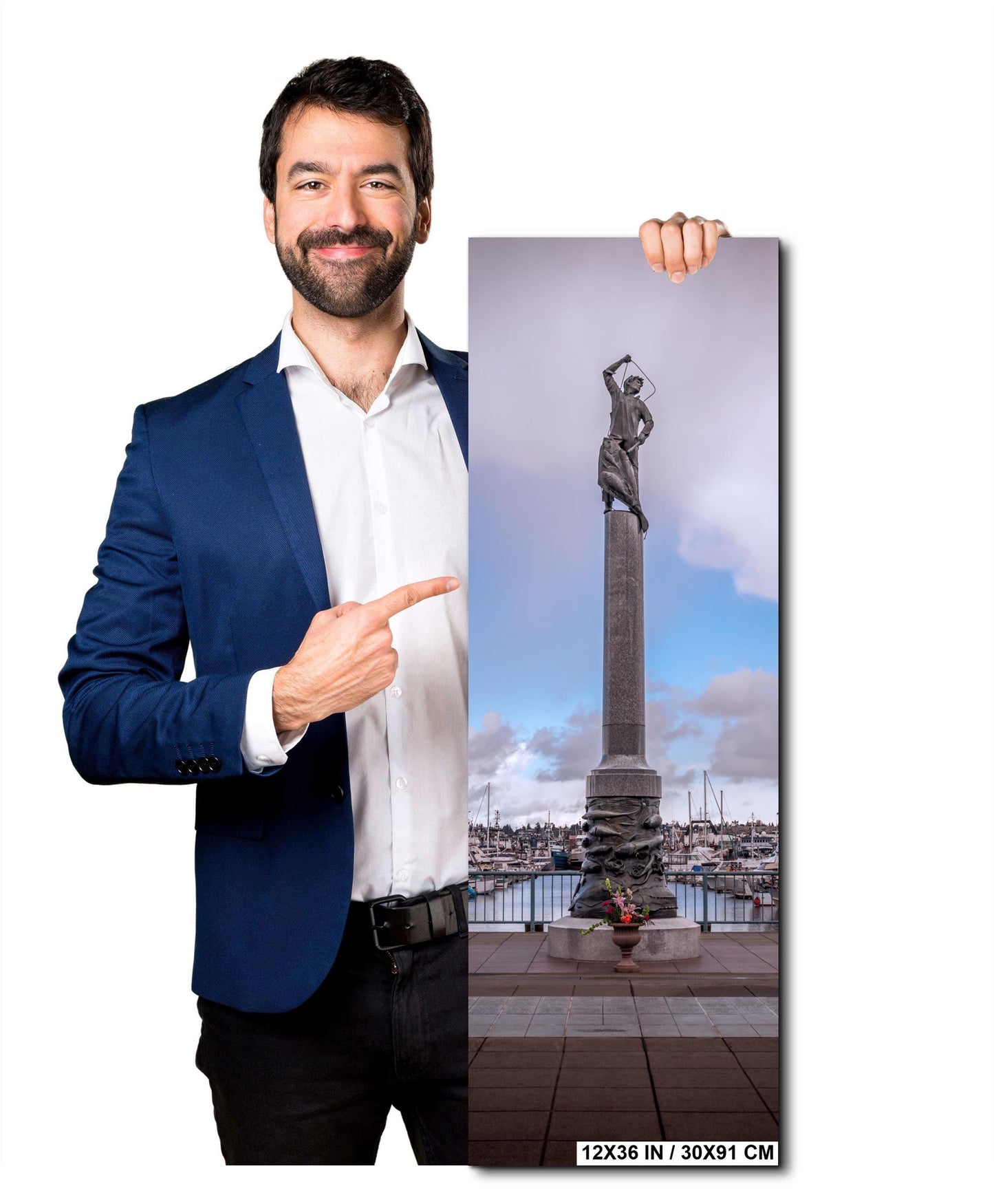 Seattle Fishermen's Memorial Statue Art Print: Nautical Harbor Scene