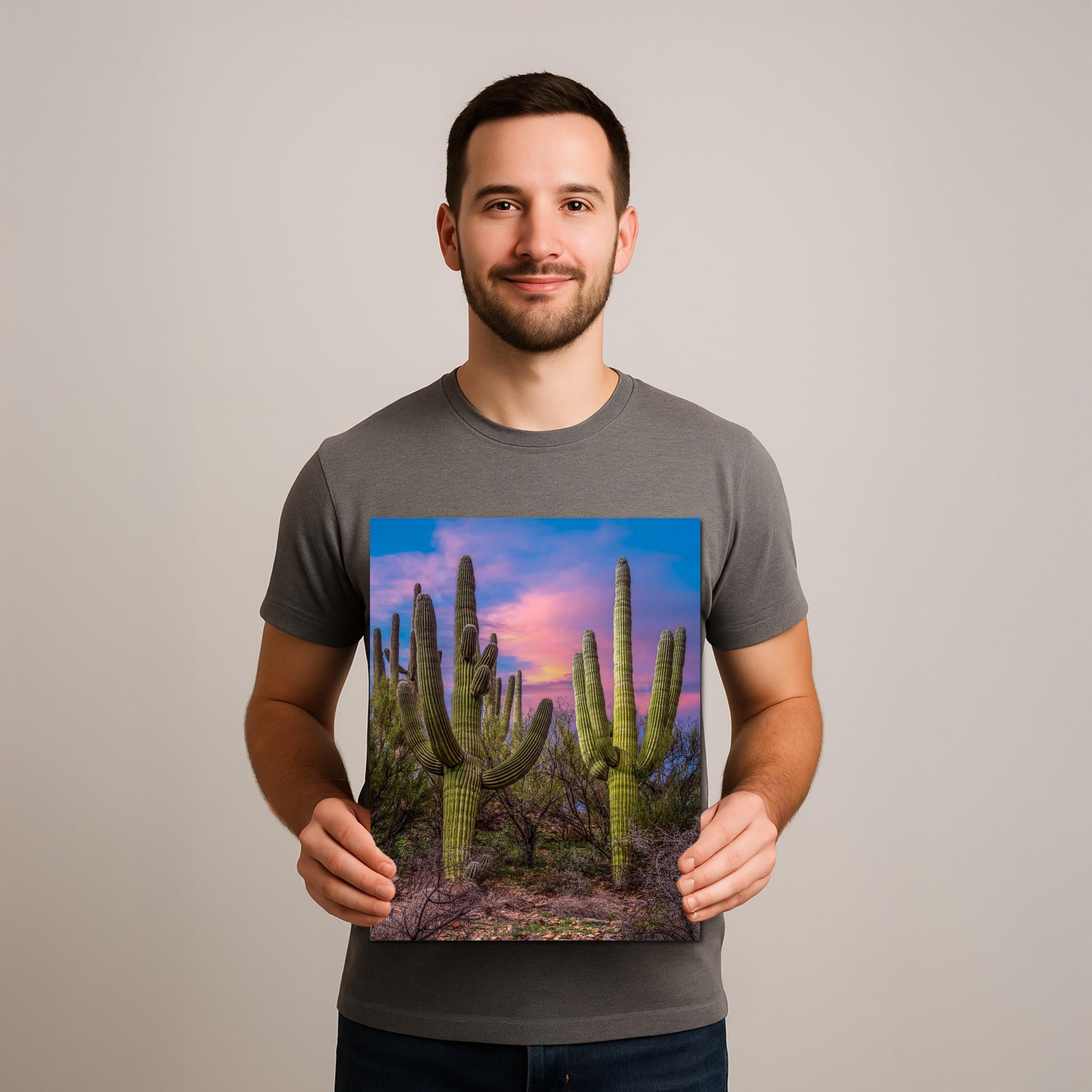 Towering Saguaros at Sunset, Catalina State Park Arizona Desert Photography Wall Art