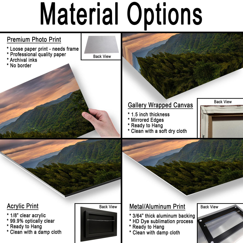 Great Smoky Mountains Golden Sunset Photography Print, Tennessee North Carolina Border, Layered Blue Ridge Wall Art