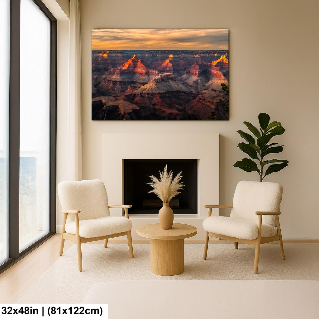 Grand Canyon Glowing Buttes, Arizona Sunset Canyon Wall Art, Dramatic Desert Landscape Photography Print