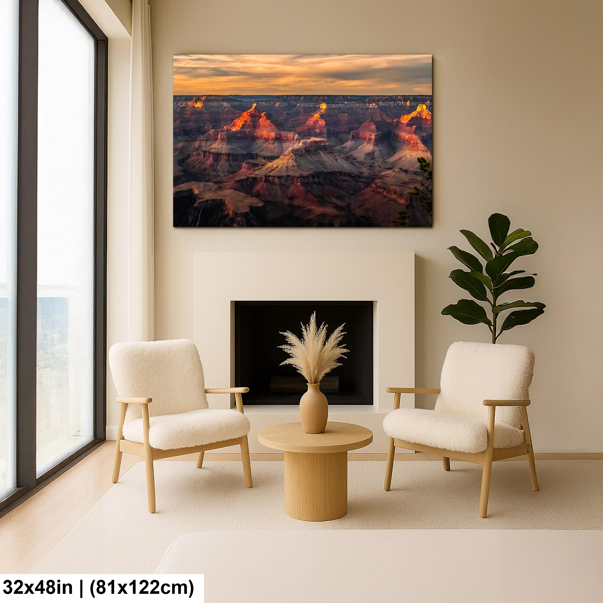 Grand Canyon Glowing Buttes, Arizona Sunset Canyon Wall Art, Dramatic Desert Landscape Photography Print