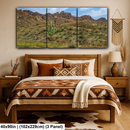 Arizona Desert Spring Wildflowers, Saguaro Mountain Landscape Wall Art, Sonoran Nature Photography Print