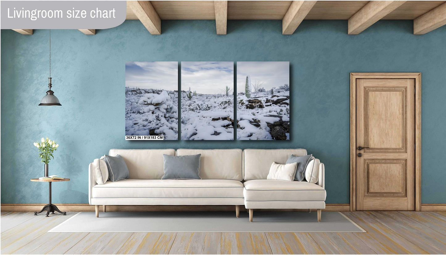 Saguaro Cactus Wall Art – Snowy Desert Photography | Winter Cactus Print Decor