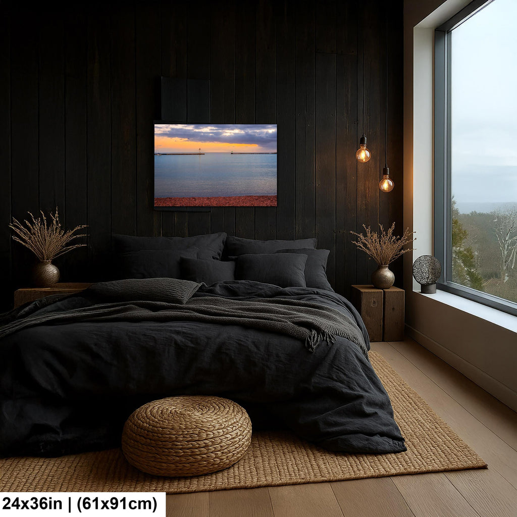 Grand Marais Harbor Lighthouse at Sunset Photography Print, Minnesota North Shore, Lake Superior Wall Art