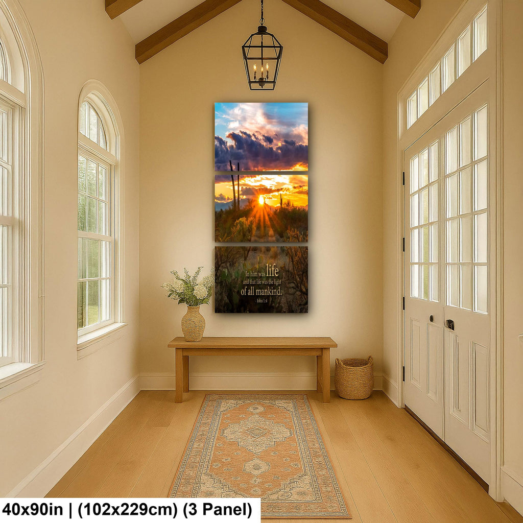 Christian Wall Art - John 1:4 Scripture Print | Arizona Desert Sunset Decor