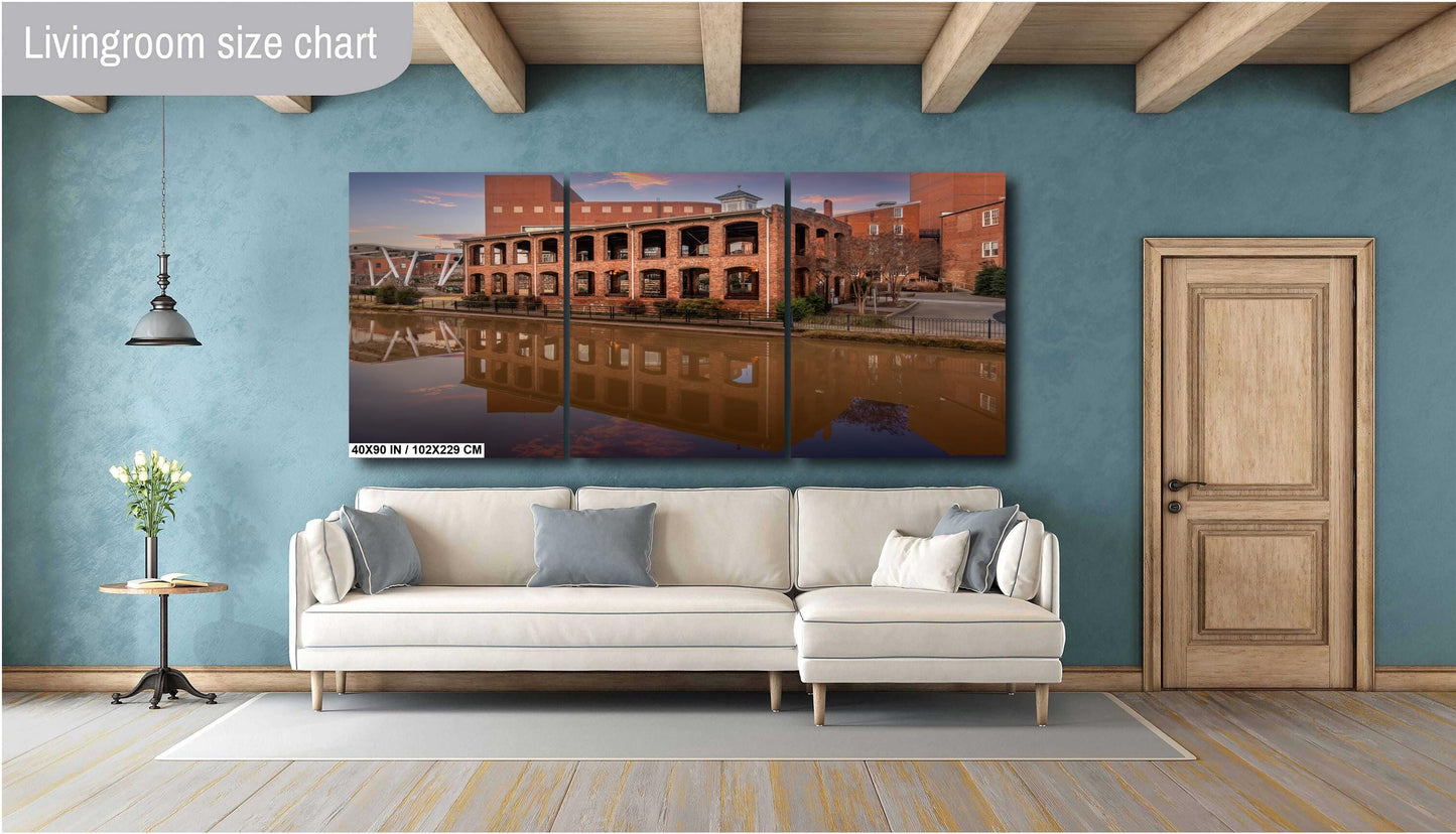 Old Town Greenville Riverfront: Wyche Pavilion and Flowing Reedy River Greenville, South Carolina Wall Art Print Aluminum/Metal/Canvas