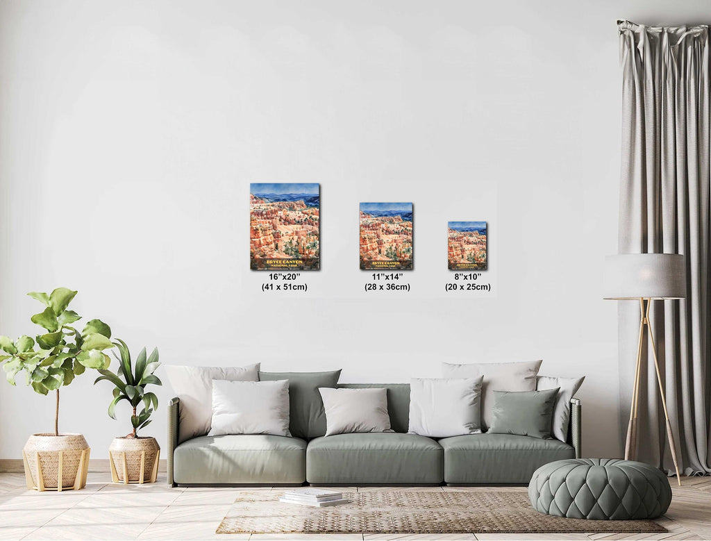 Bryce Canyon National Park Poster: Watercolor Style Hoodoos, Utah Landscape, Retro Wall Art