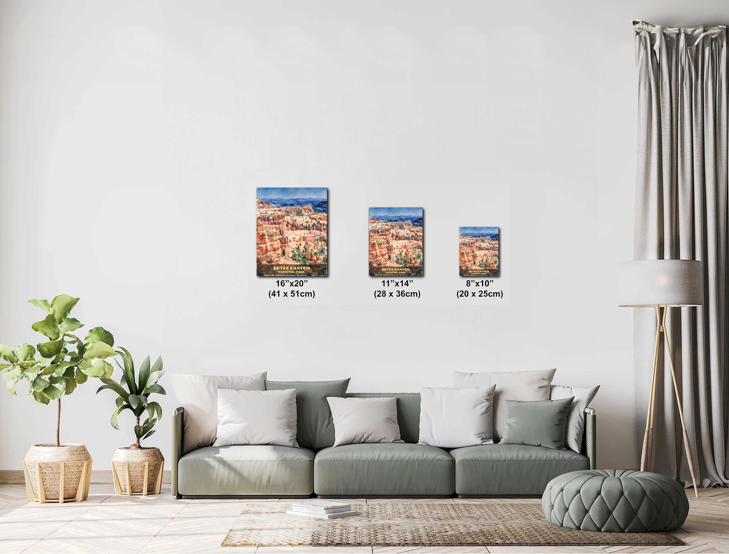 Bryce Canyon National Park Poster: Watercolor Style Hoodoos, Utah Landscape, Retro Wall Art