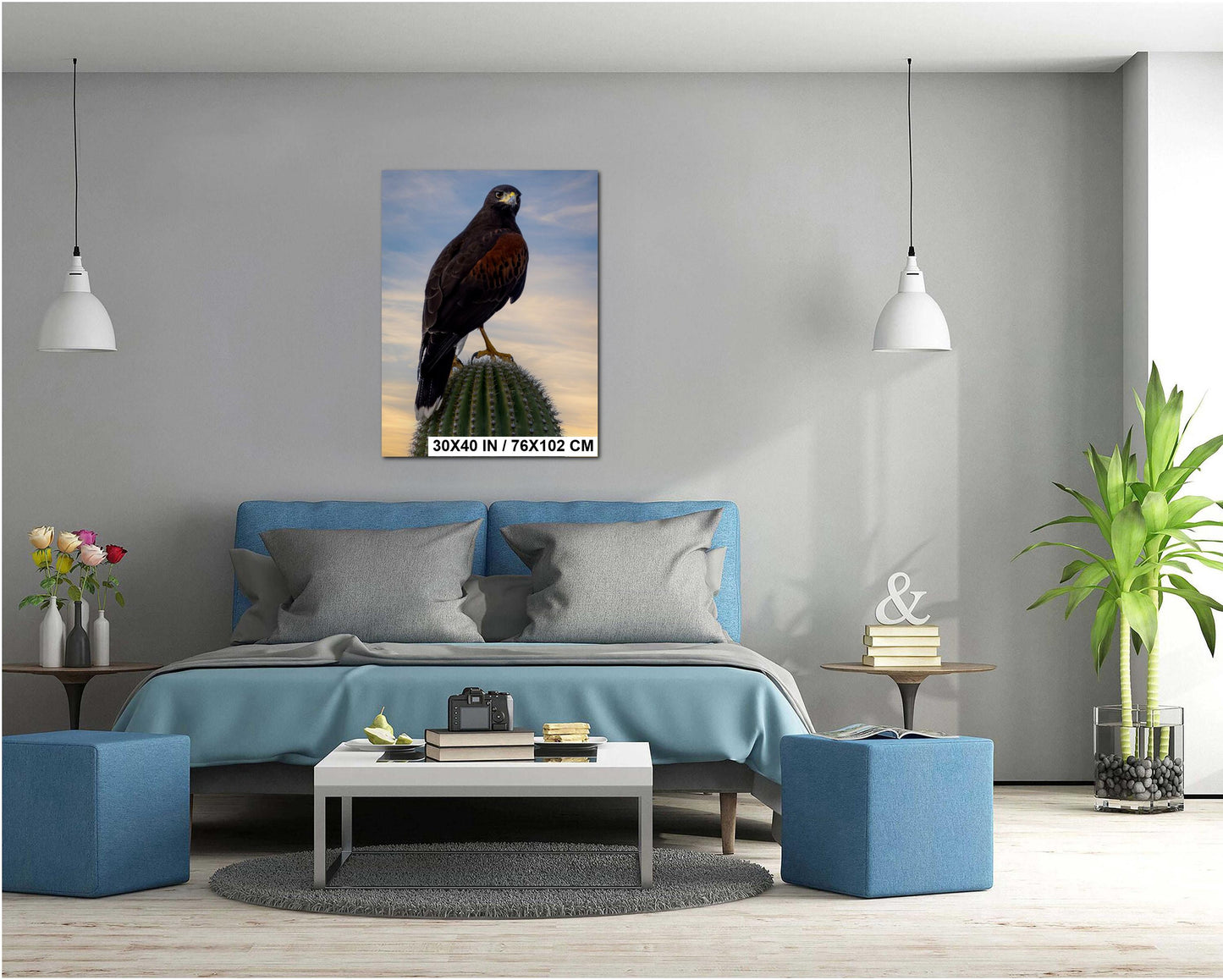 Harris's Hawk Sunset Print: Arizona Desert Bird Photography, Saguaro Cactus Wall Art