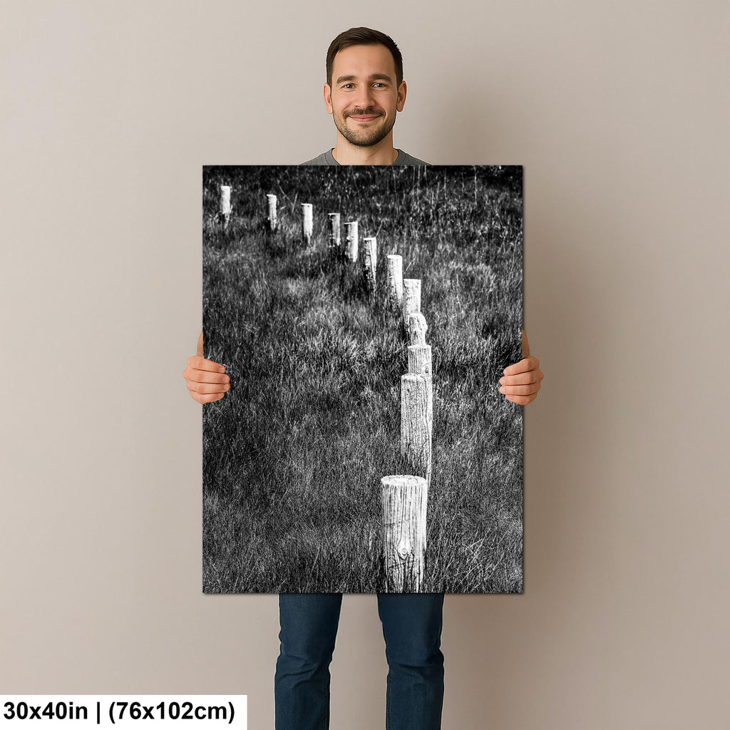 Monochrome Lines: Fence Posts Devils Tower Wyoming Black and White Wall Art