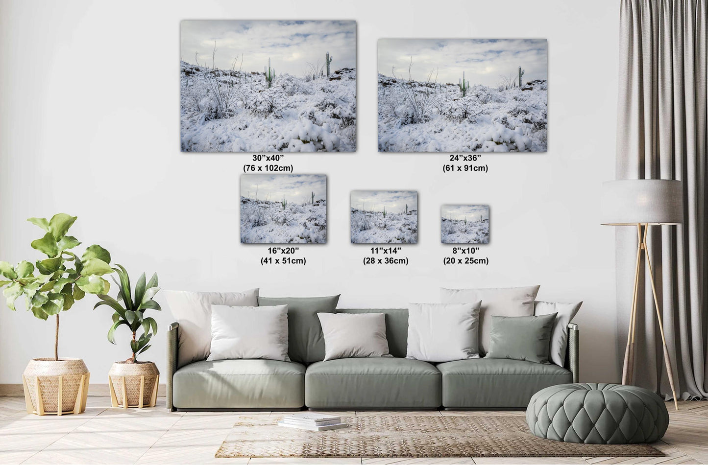 Saguaro Desert Wall Art – Winter Cactus Print | Rare Snowfall Photography Tucson