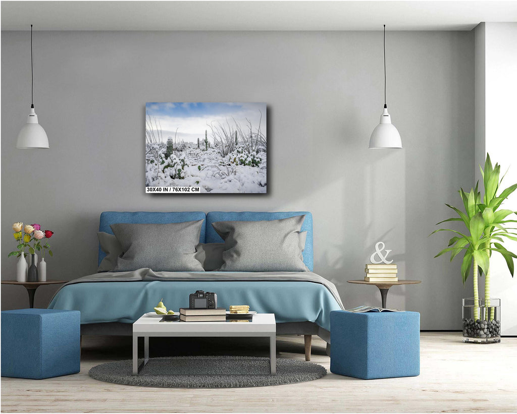 Snowy Saguaro Cactus Print: Tucson Arizona Winter Landscape