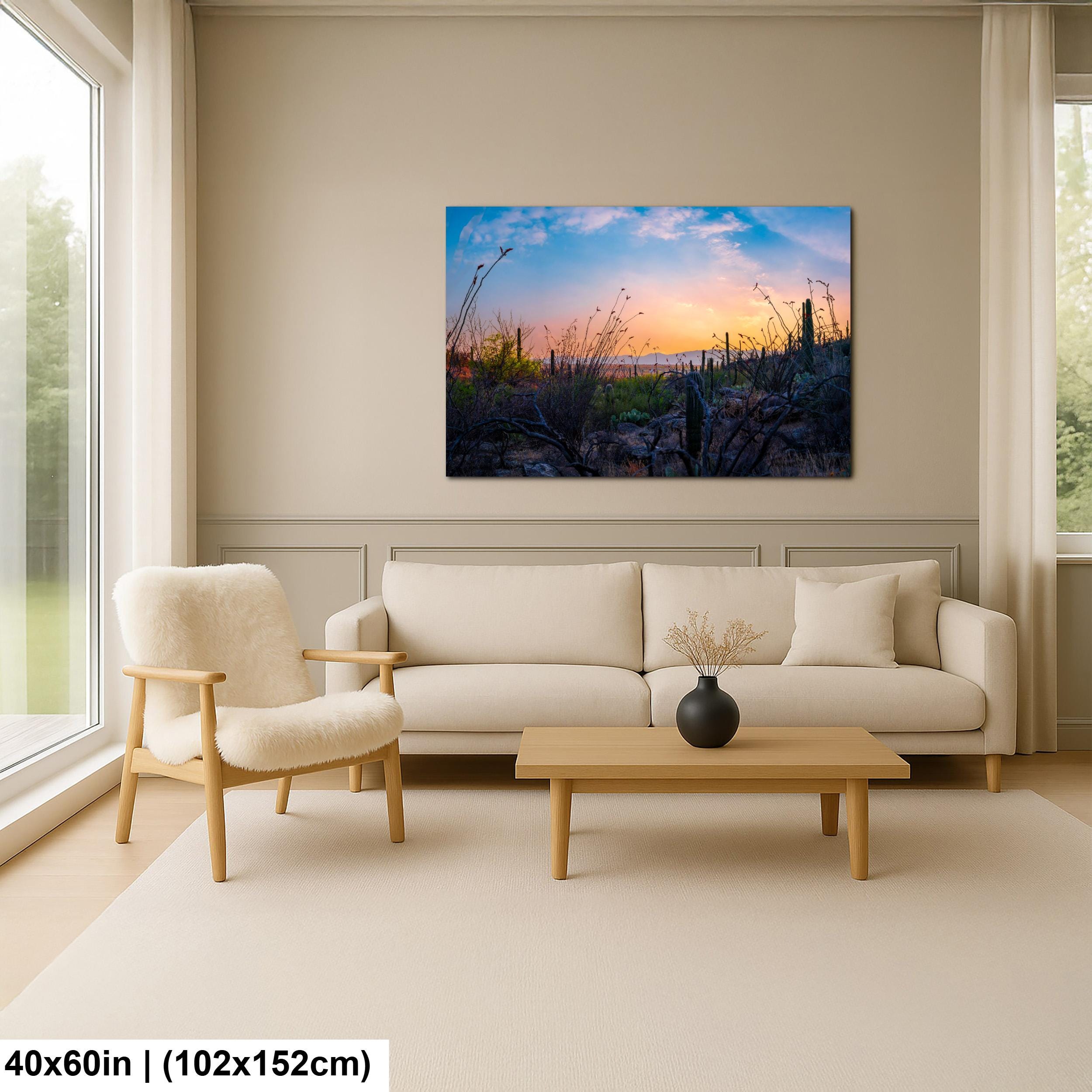 Sonoran Desert Sunset with Saguaros and Ocotillo - Saguaro National Park East Tucson Photography Print