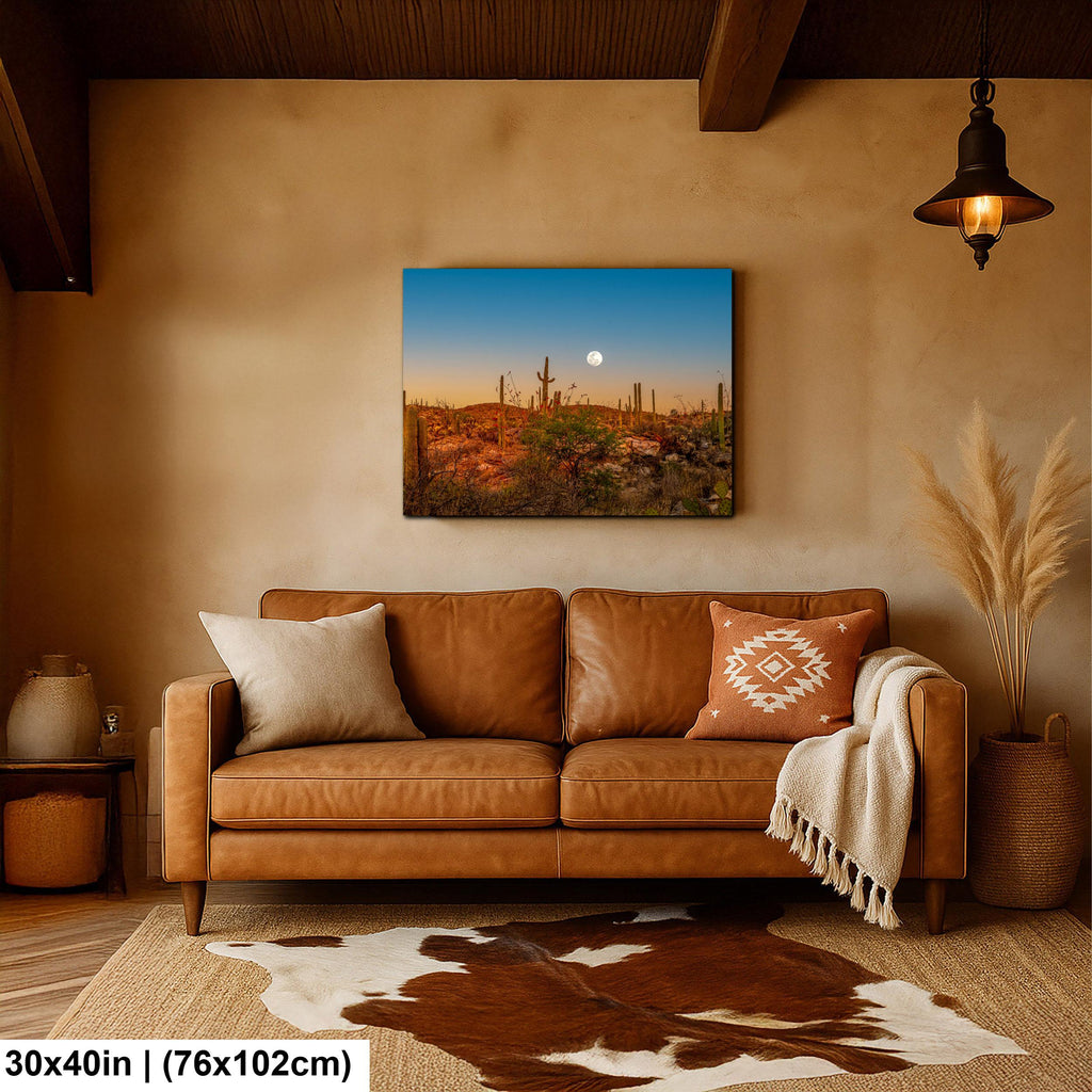 Full Moon Over Saguaro National Park East Photography Print, Tucson Arizona Desert Landscape, Southwest Wall Art