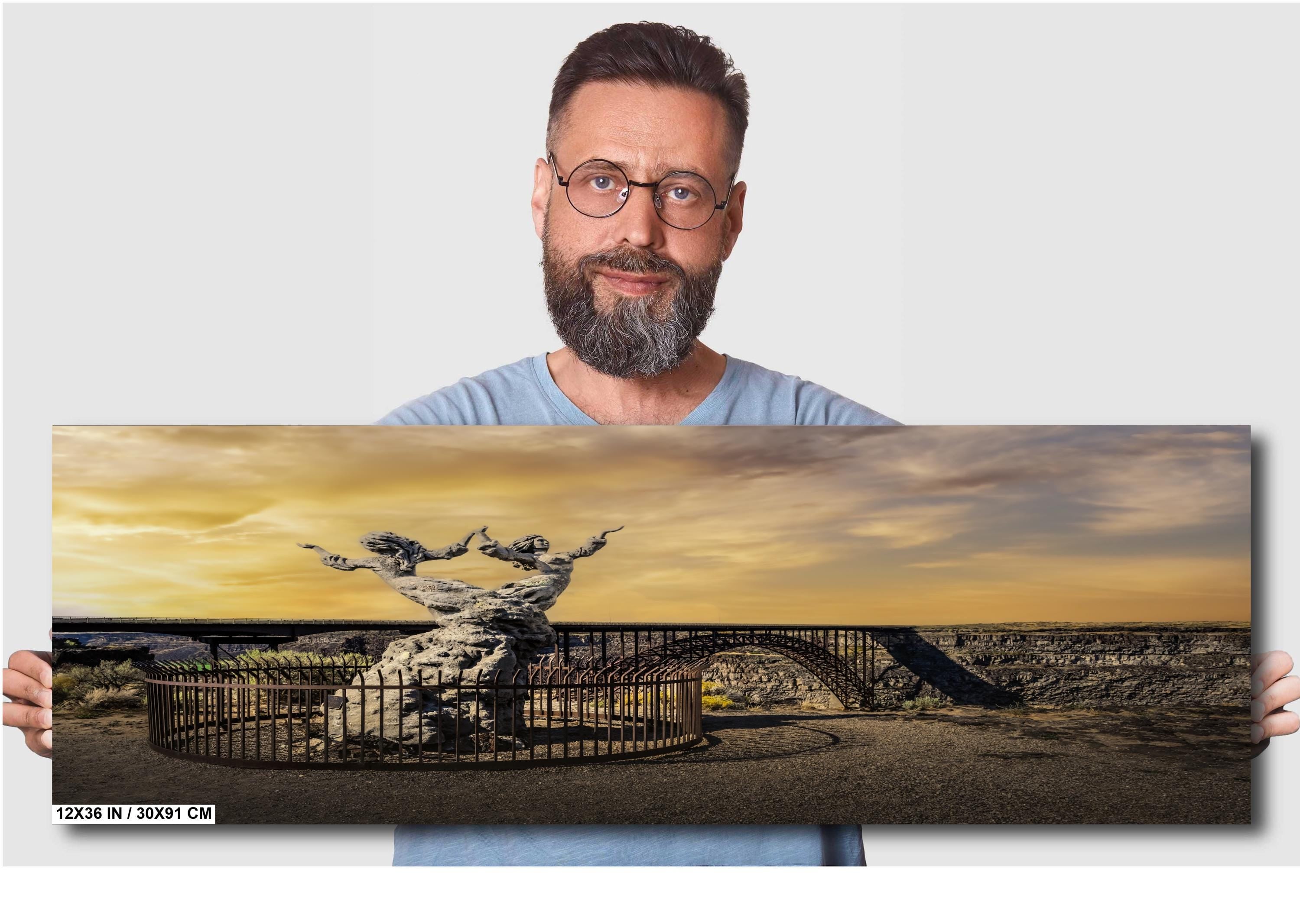 Twin Falls Idaho Print: Perrine Bridge & Twins Statue Landscape Photography