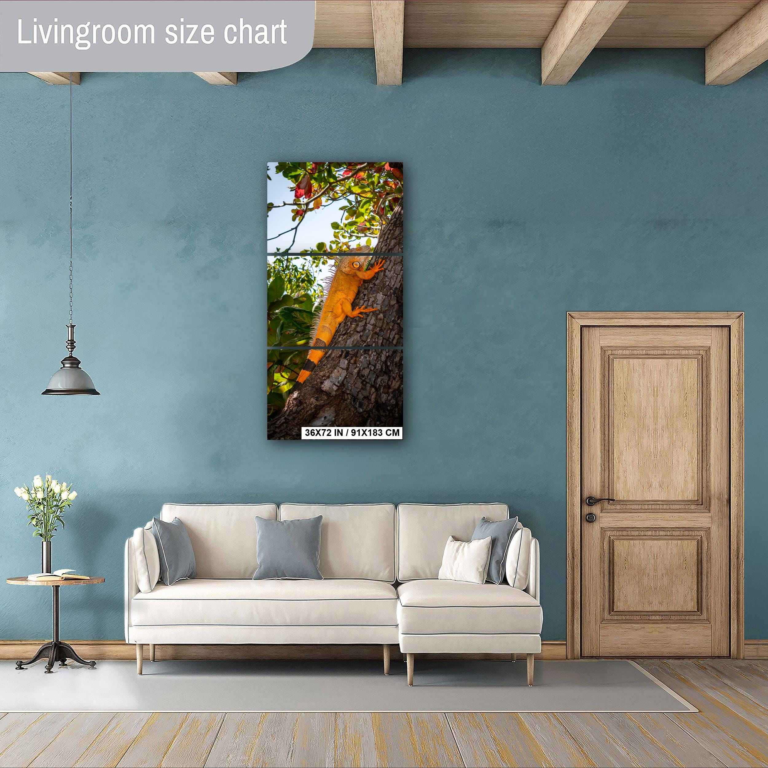 Key West Orange Iguana on Tree Trunk Photography Print, Florida Wildlife Photo, Tropical Nature Decor Reptile Wall Art Aluminum/Metal/Canvas