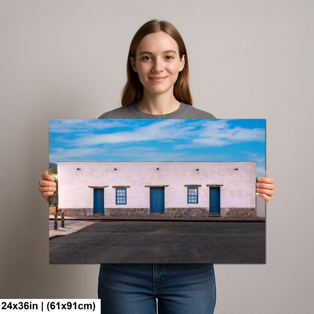 Historic Adobe Building with Blue Doors, Tucson Arizona, Photography Wall Art