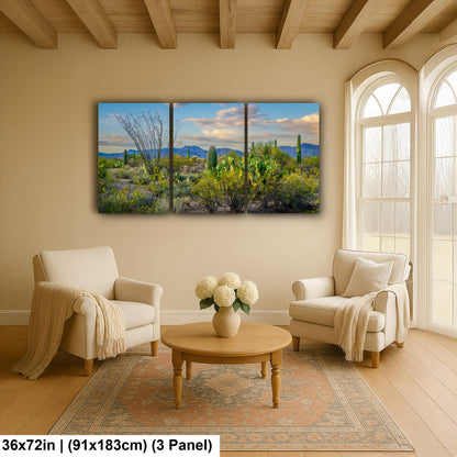 Sonoran Desert Wildflowers with Saguaros Photography Print, Tucson Arizona Landscape, Southwest Wall Art Decor