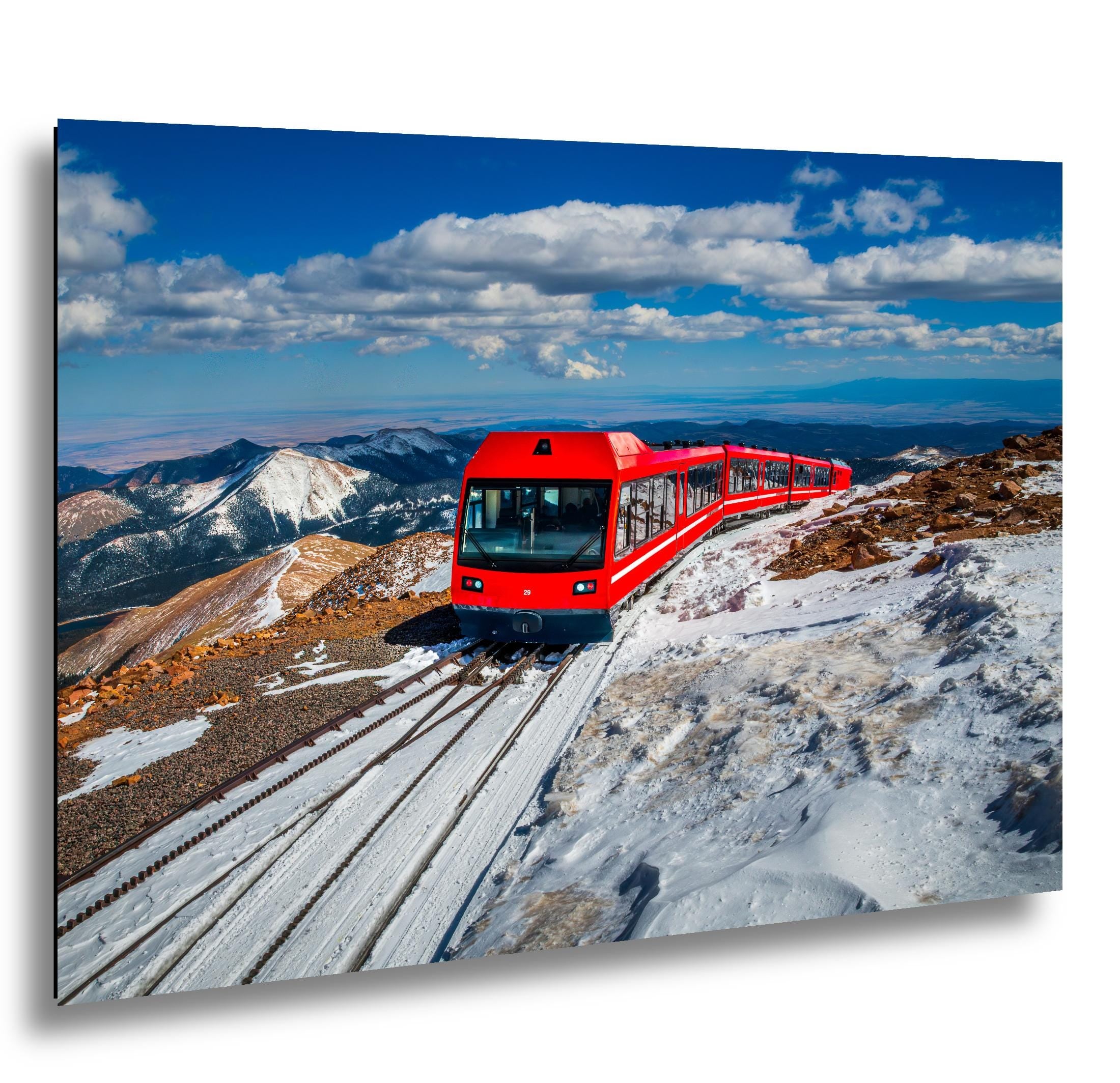 Pikes Peak Cog Railway Photography Print, Colorado Springs Mountain Train, Red Railway Winter Landscape Wall Art Decor