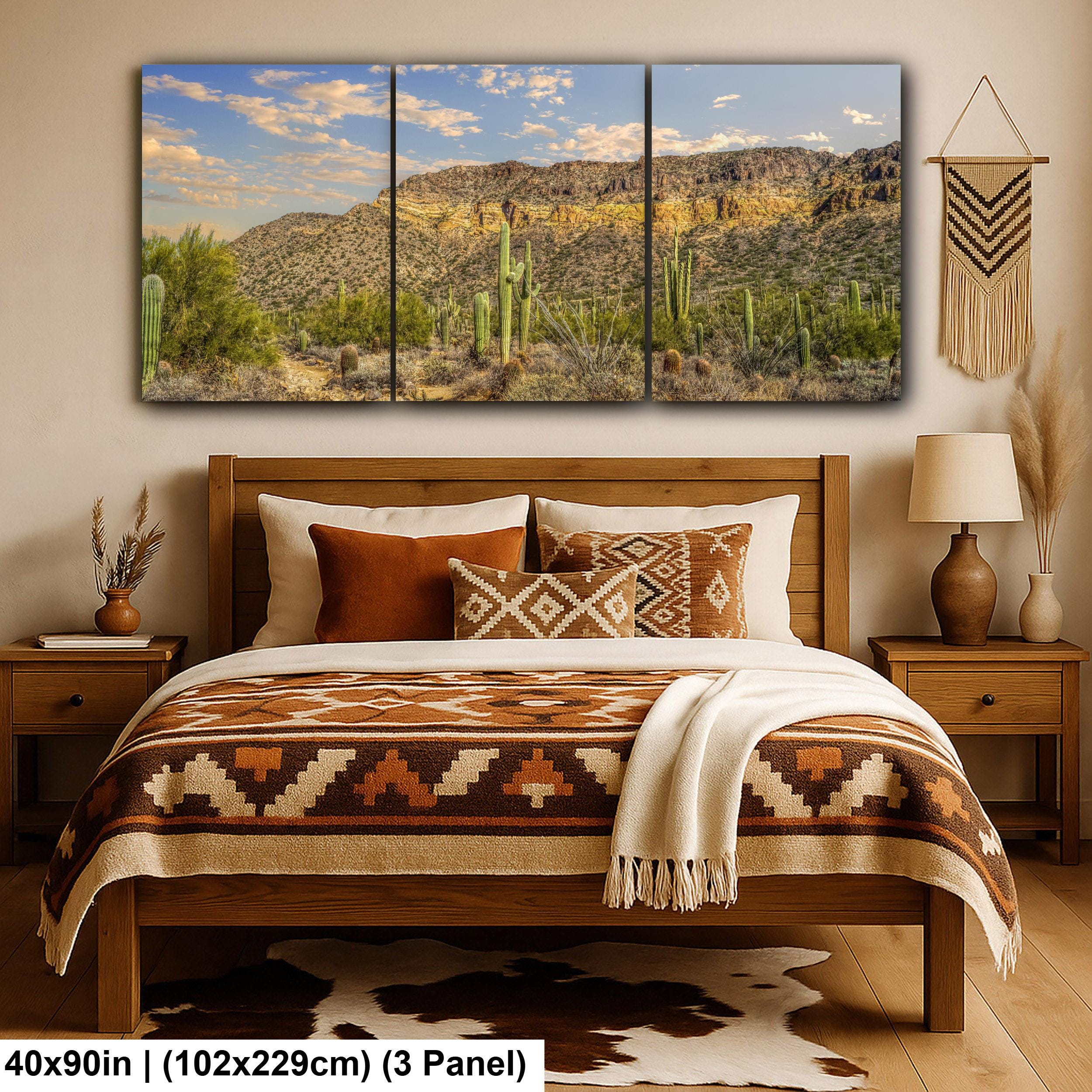 Sonoran Desert Saguaros and Mountain Ridge Arizona Photography Print, Southwest Wall Art