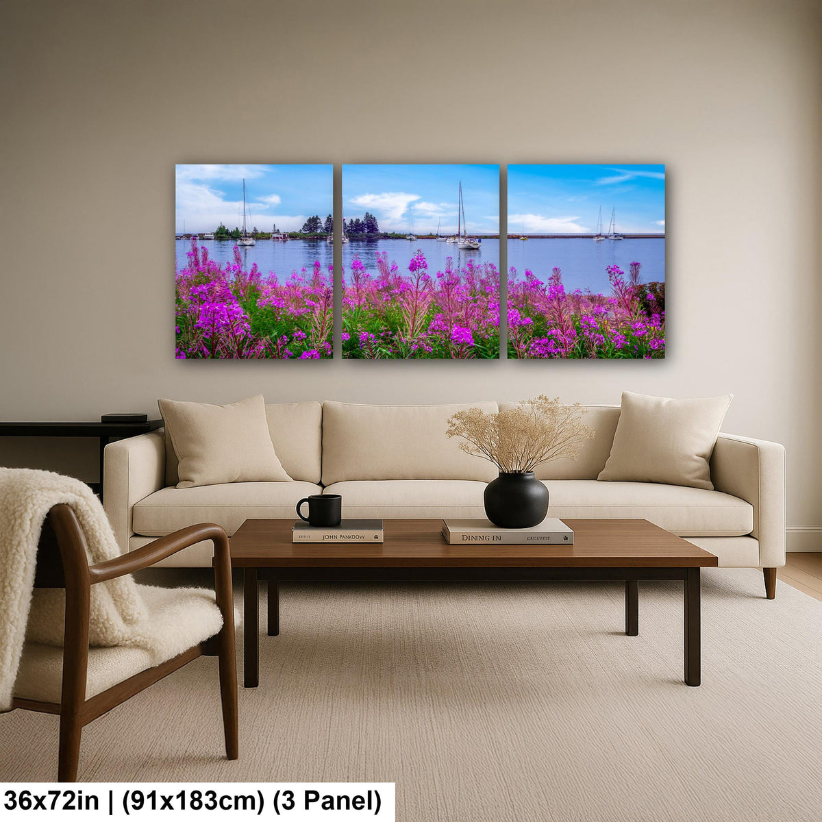 Coastal Wildflowers and Sailboats: Grand Marais Harbor Minnesota Wall Art