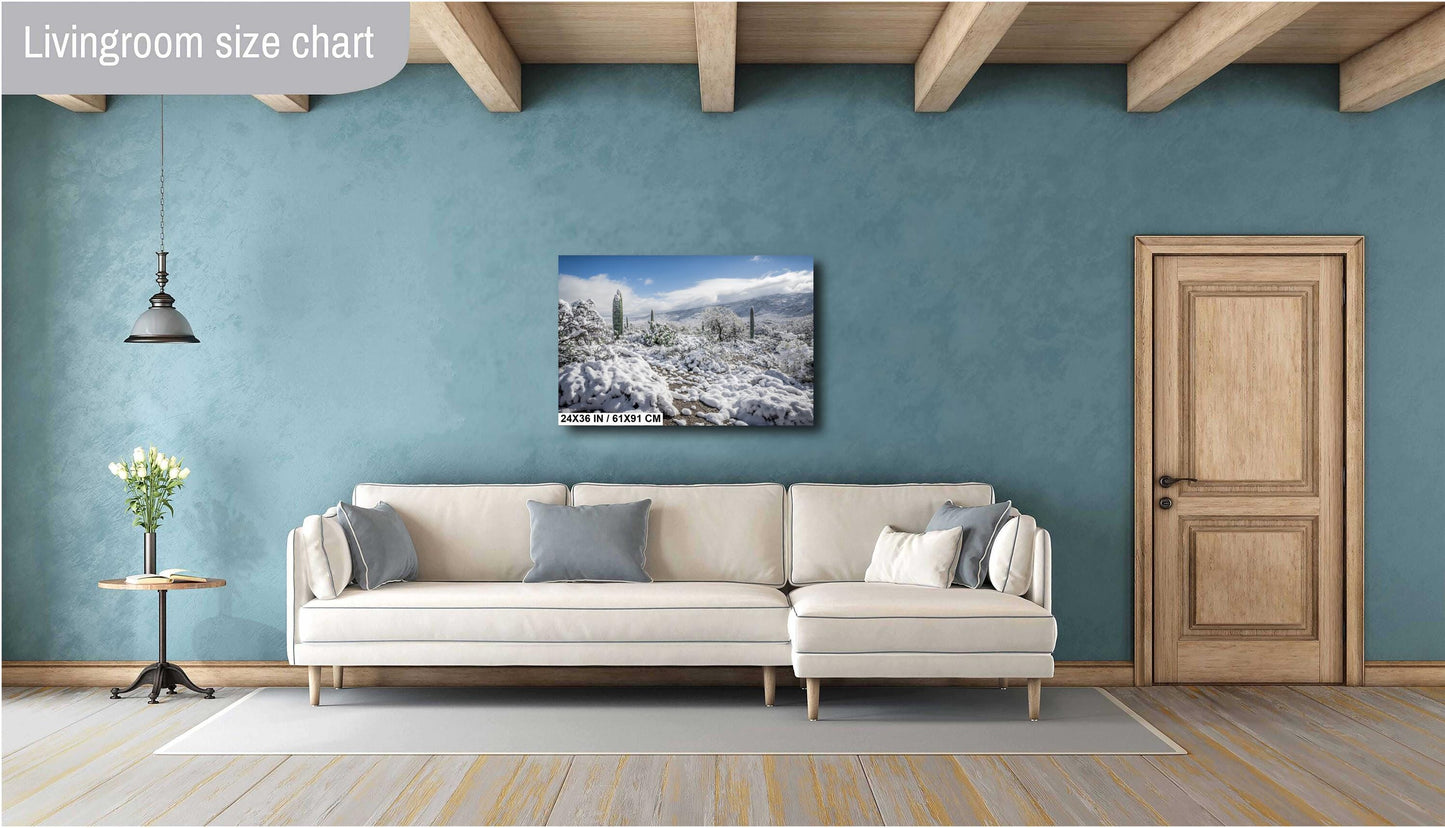 Saguaro Winter Wall Art - Desert Snowfall Art | Tucson Cactus Print Canvas