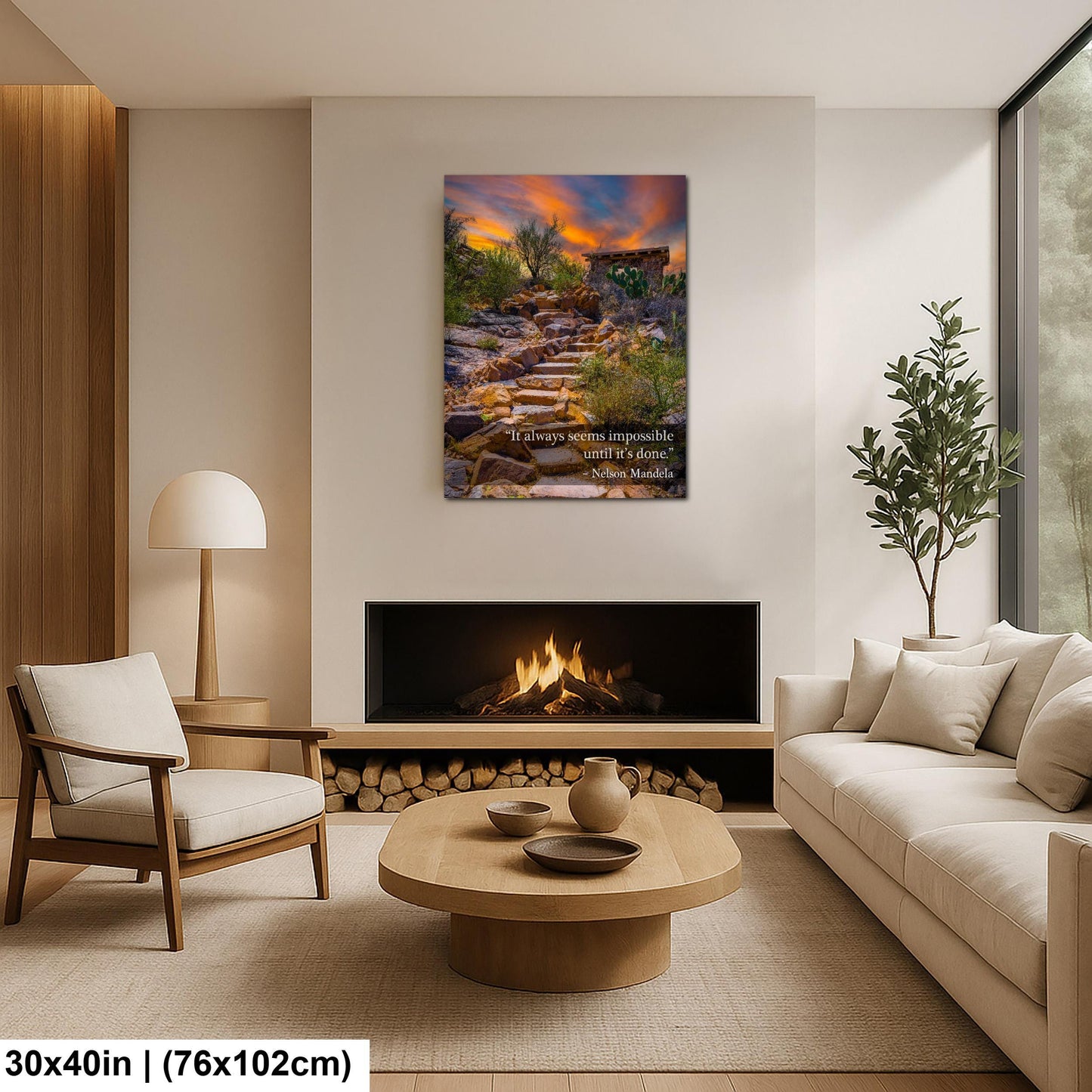 Motivational Wall Art – Nelson Mandela Quote Desert Landscape Print | Stone Steps Canvas Decor