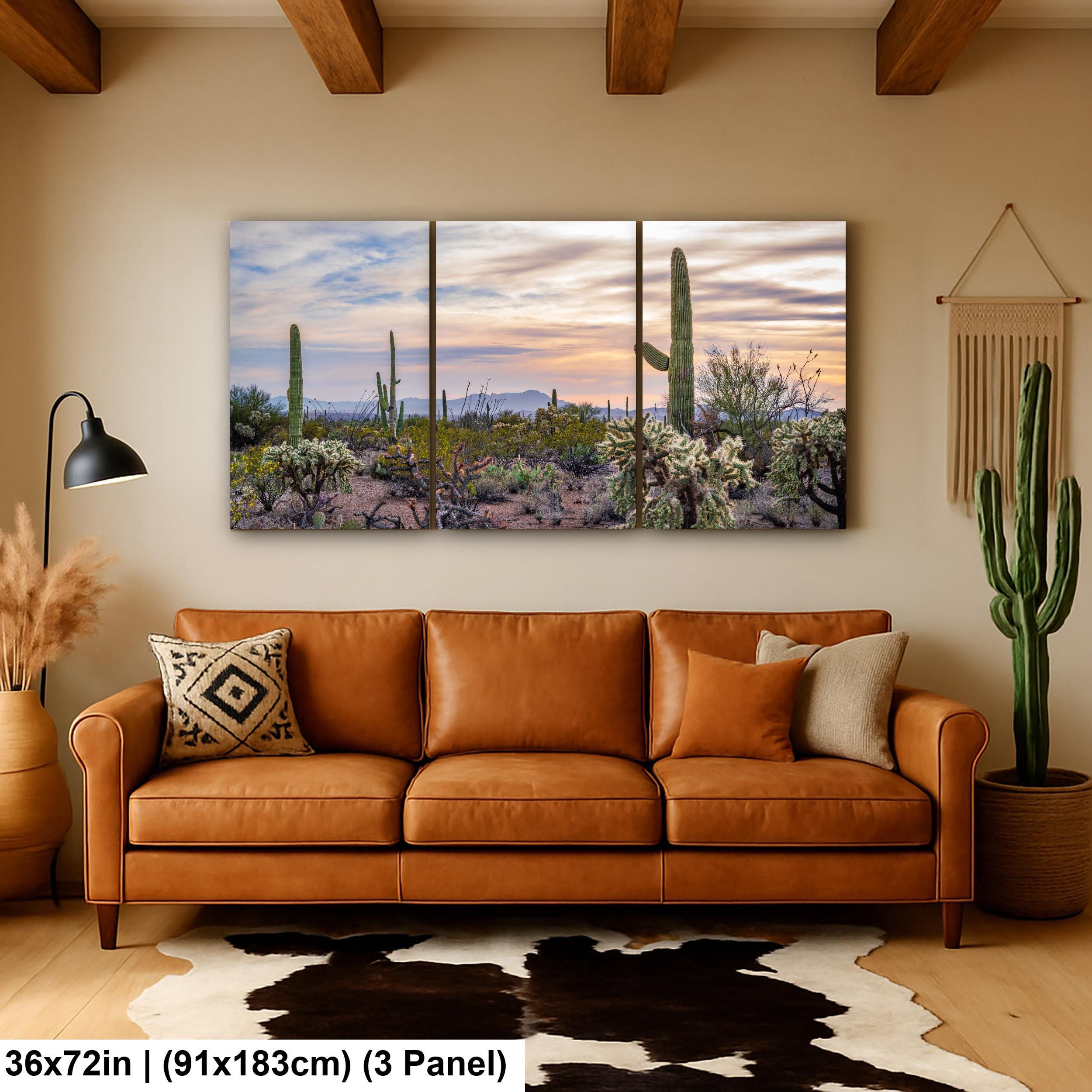Pastel Desert Sunset with Saguaros and Cholla Tucson Arizona Photography Print