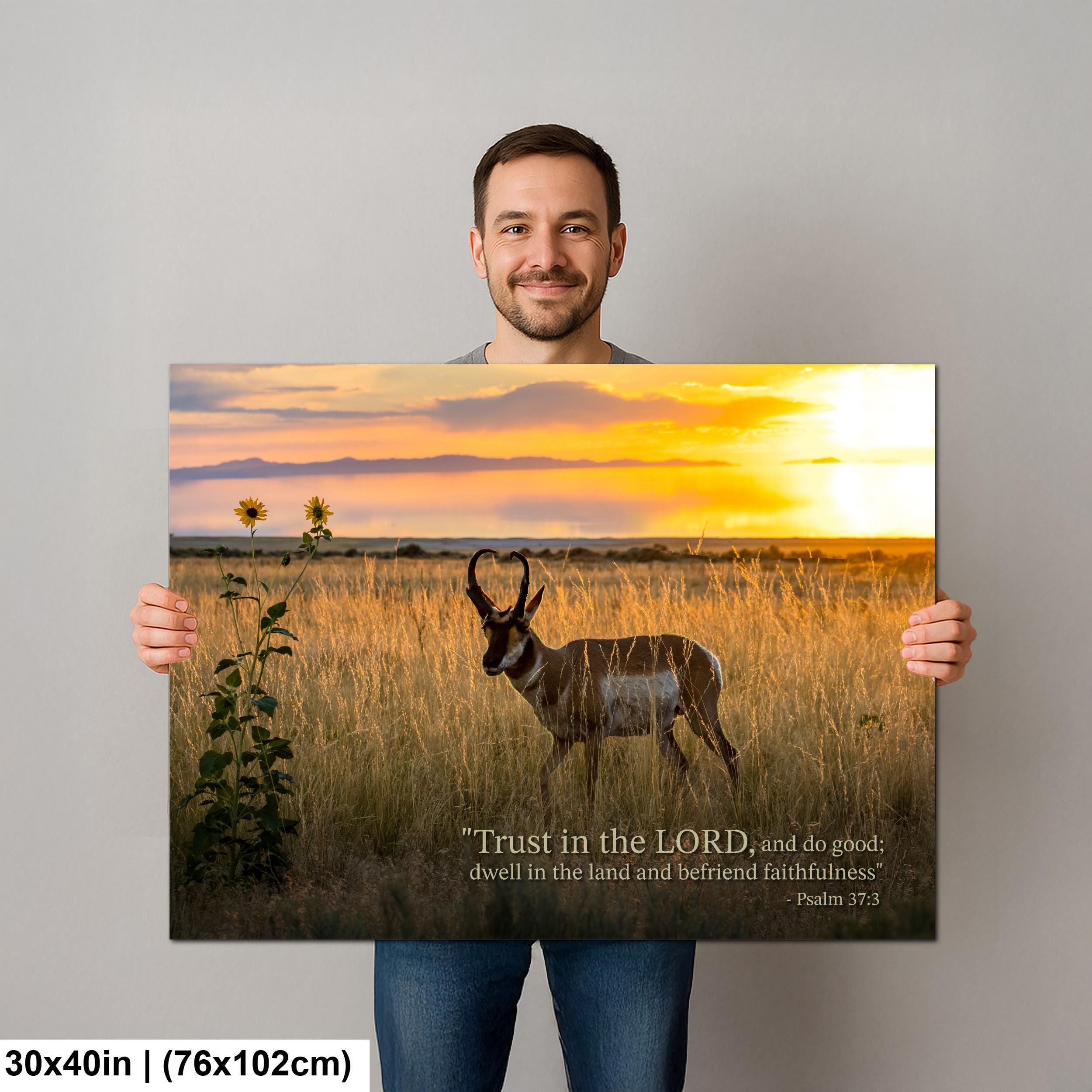 Christian Wall Art – Psalm 37:3 Inspirational Verse & Utah Sunset Landscape Print