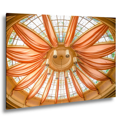 Golden Draped Glass Dome Ceiling - Elegant Interior Architecture Photography Print