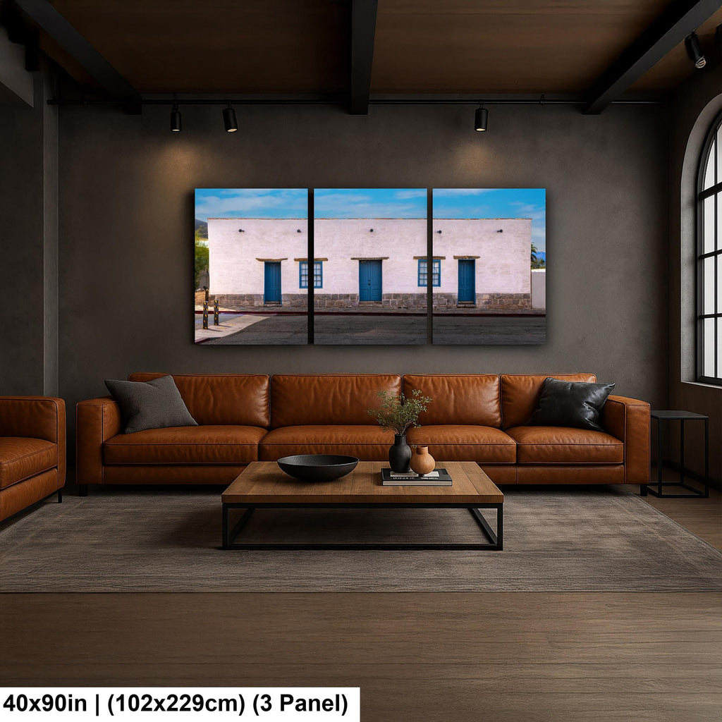 Historic Adobe Building with Blue Doors, Tucson Arizona, Photography Wall Art