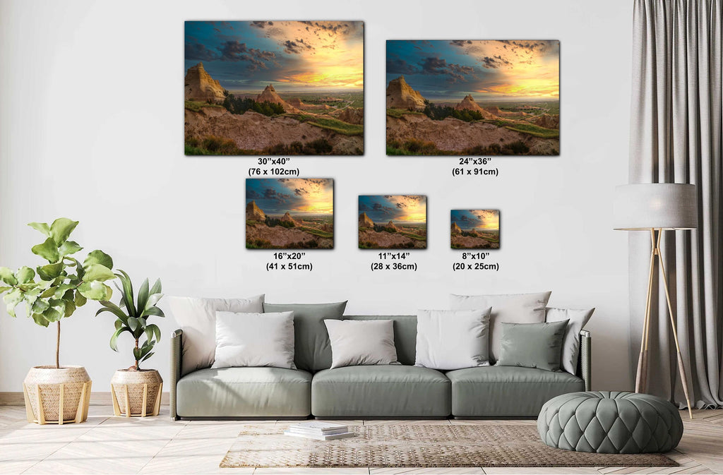 Badlands National Park Sunset Over Pinnacles Prairie Rugged Terrain South Dakota Wall Art