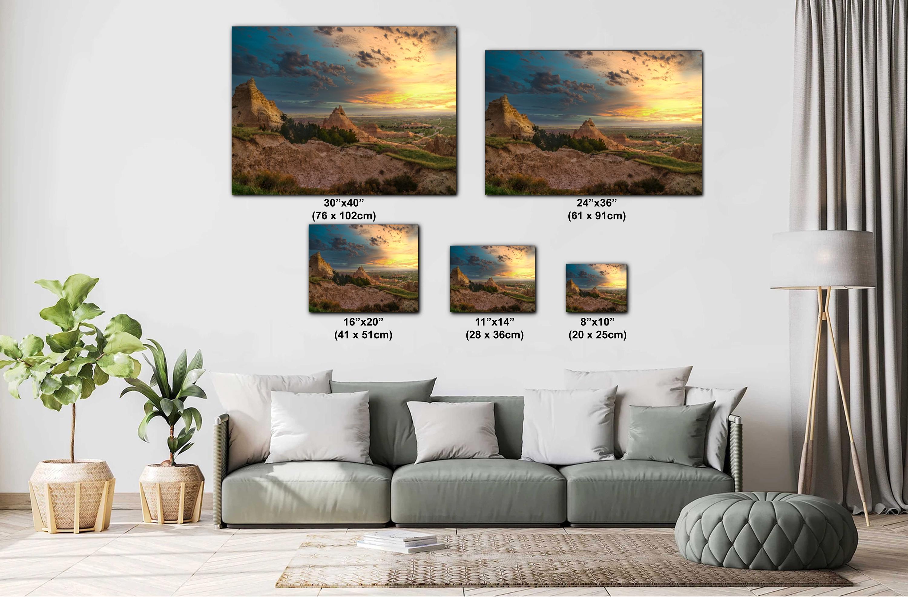 Badlands National Park Sunset Over Pinnacles Prairie Rugged Terrain South Dakota Wall Art