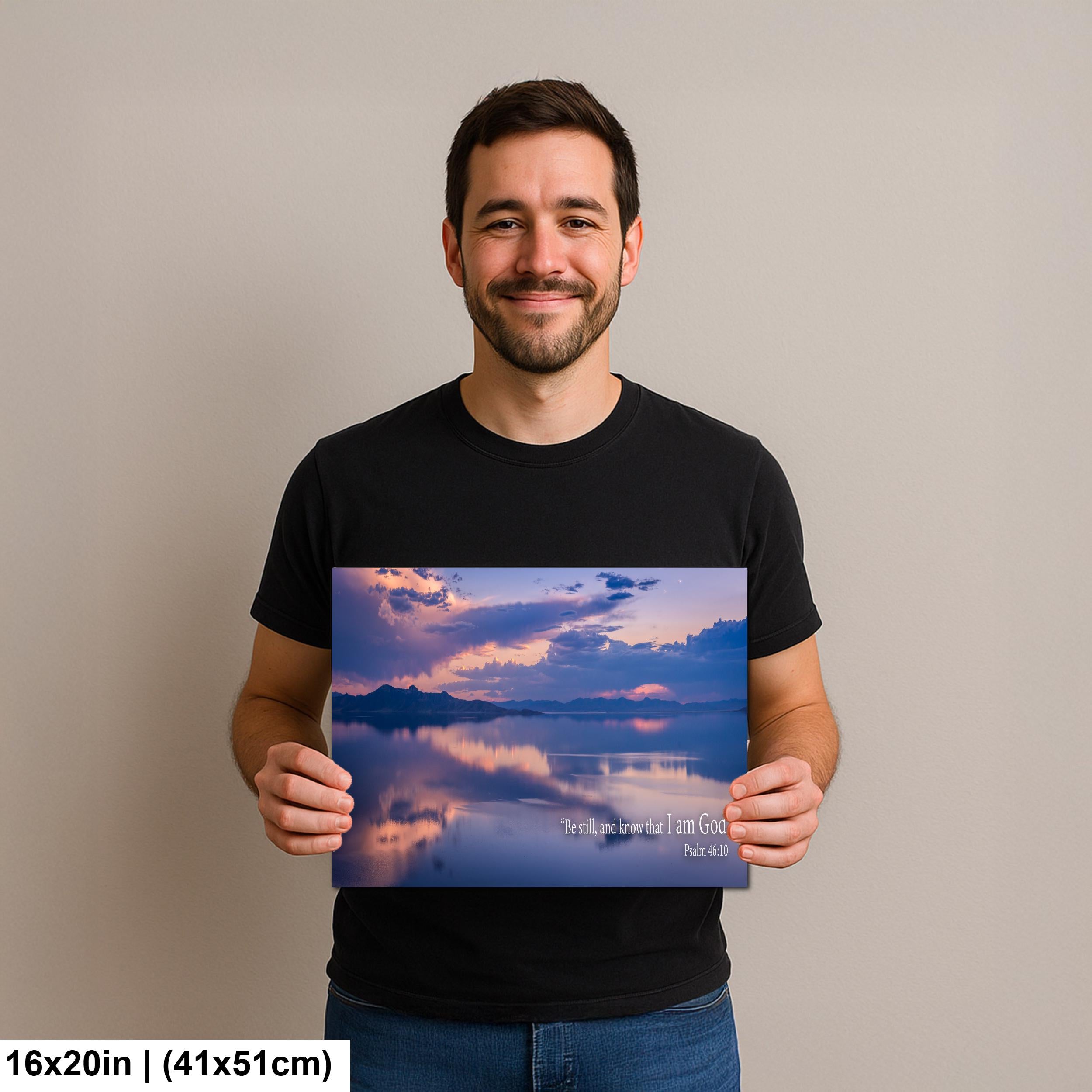 Psalm 46:10 Be Still and Know That I Am God, Sunset Lake Photography Print, Christian Scripture Wall Decor